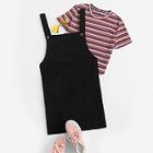 Romwe Solid Double Button Pinafore Dress