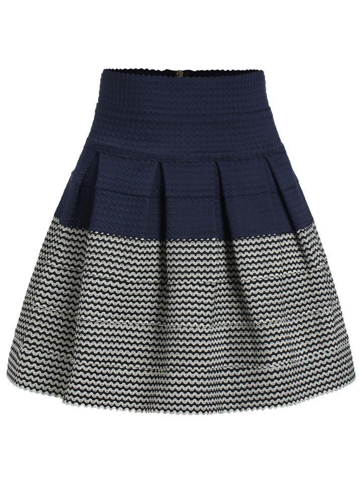 Romwe High Waist Color-block Zipper Flare Skirt
