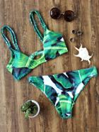 Romwe Tropic Print Braided Strap Bikini Set