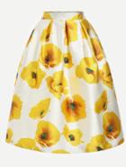 Romwe Yellow Floral Print Zipper Flare Skirt