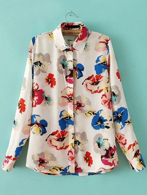 Romwe Lapel Floral Print Blouse