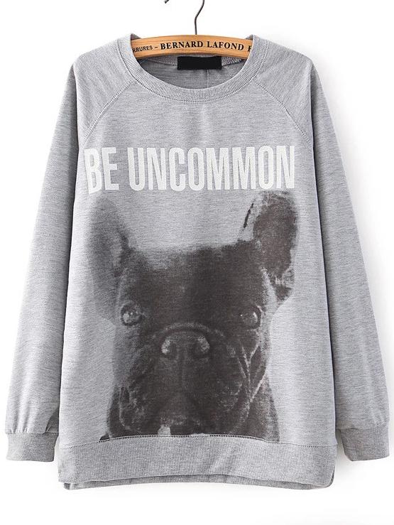 Romwe Dog Letter Print Split Side Sweatshirt
