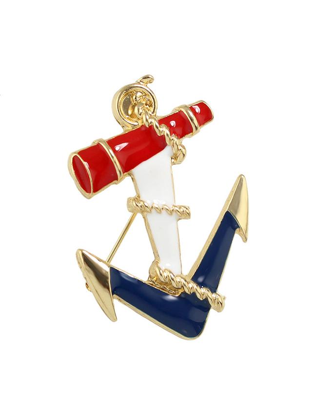 Romwe Colorful Enamel Anchoer Shape Brooch