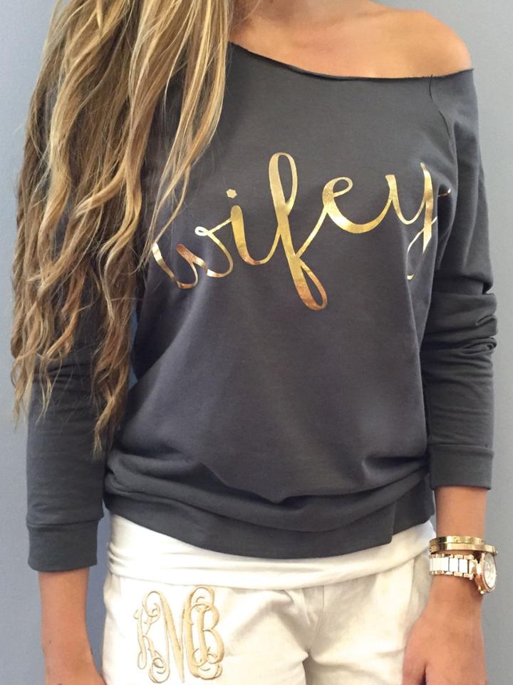 Romwe Grey Letter Print Raw Edge Neck Sweatshirt