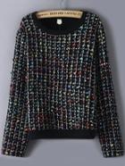 Romwe Round Neck Plaid Black Sweatshirt