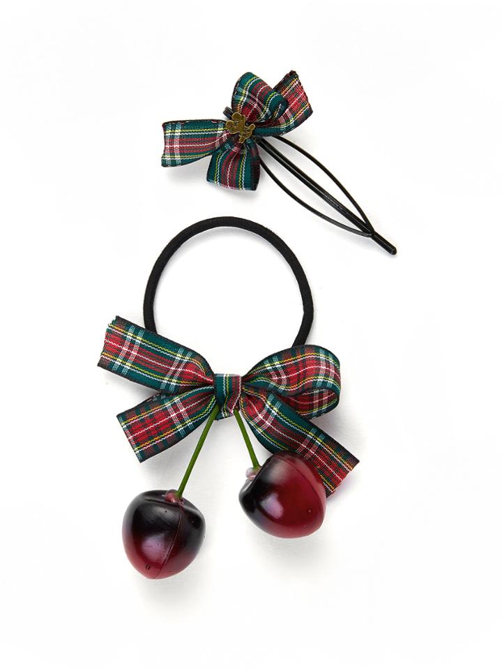 Romwe Plaid Hair Tie And Hair Clip Set 2pcs