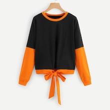 Romwe Cut And Sew Knot Hem Sweatshirt