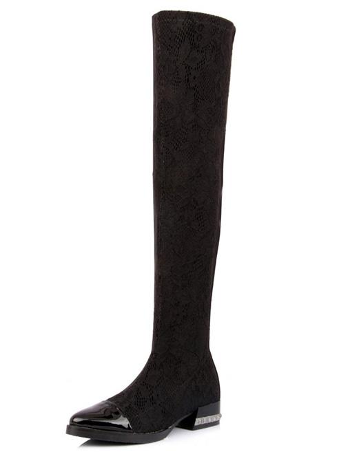 Romwe Black Lace Knee Boots