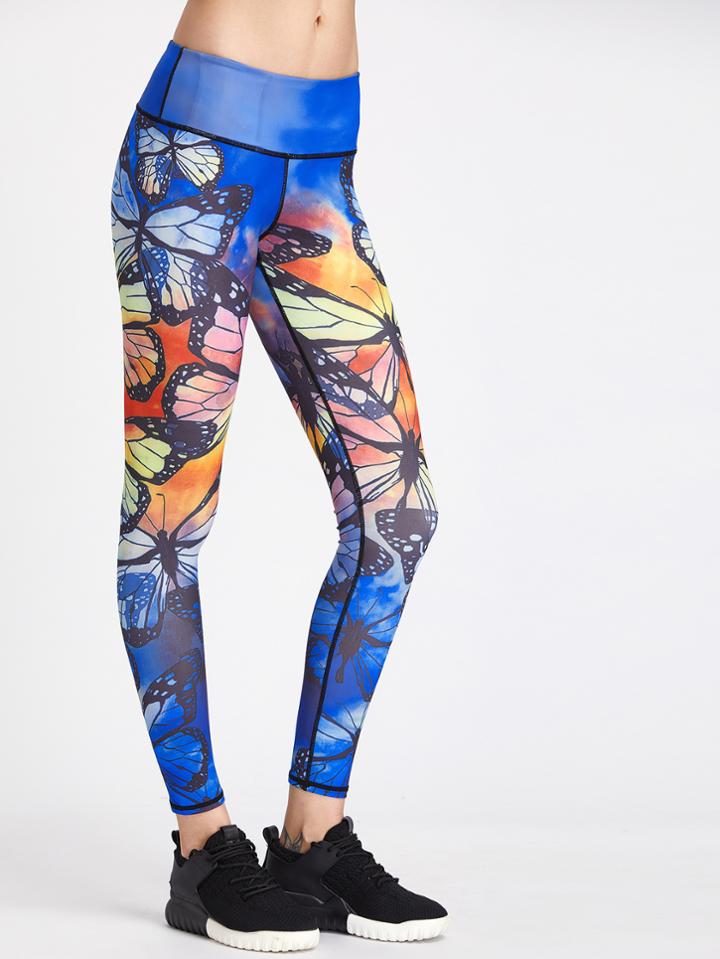 Romwe Active Butterfly Print Gym Legging