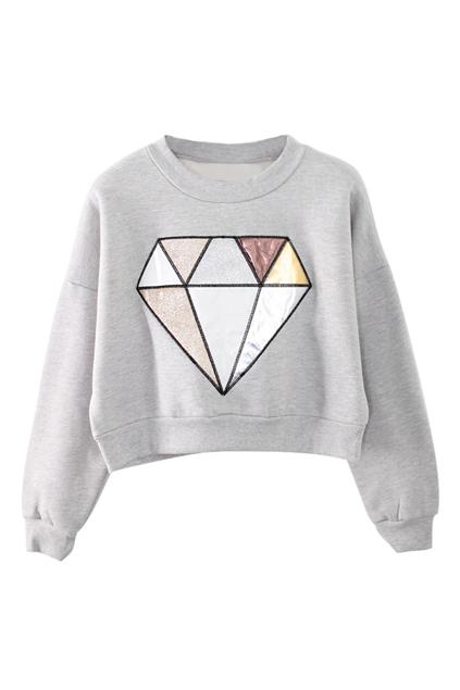 Romwe Dimante Appliqued Midriff Sweatshirt