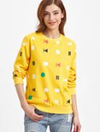 Romwe Yellow Media Player Button Print Sweatshirt