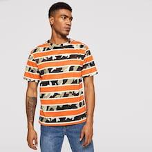 Romwe Men Camo & Stripe Print Tee