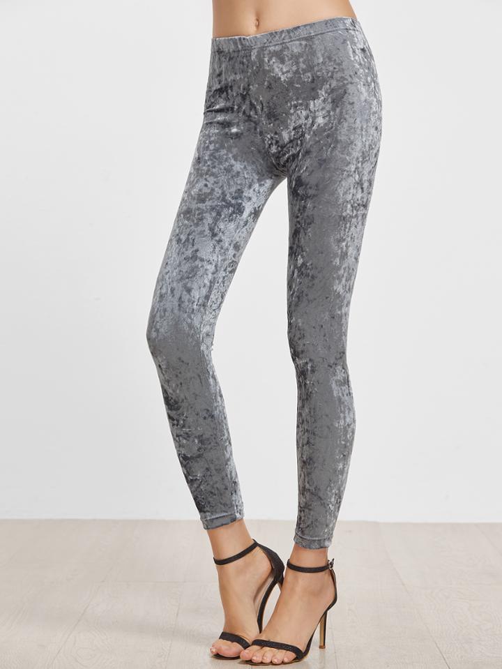 Romwe Grey Velvet Skinny Leggings