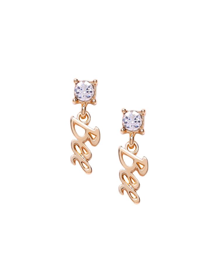 Romwe Gold Plated Letter Drop Gem Inlaid Earrings