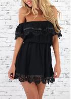Romwe Black Off The Shoulder Lace Casual Dress
