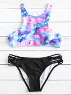 Romwe Tie Dye Strappy Bikini Set