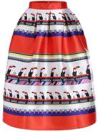 Romwe Pecker Print Flare Skirt