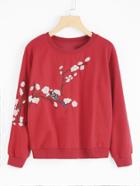 Romwe Flower Blossom Embroidered Pullover