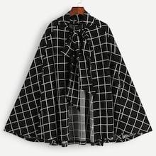 Romwe Tied Neck Grid Print Coat