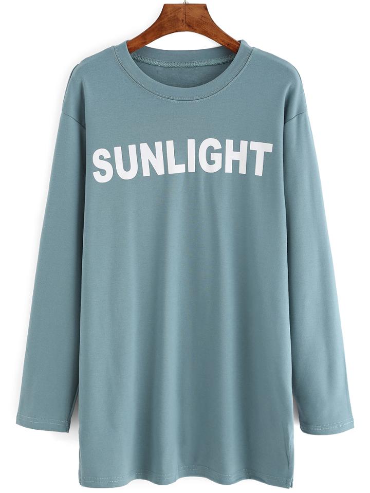 Romwe Crew Neck Letters Print Loose T-shirt