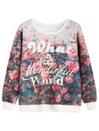 Romwe Letters And Floral Print Quilted Sweatshirt