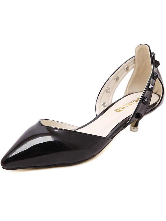 Romwe Black Point Toe Rivet Cutout Low Heeled Pumps
