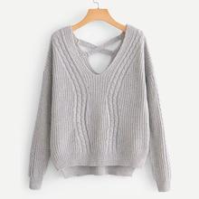 Romwe Drop Shoulder High Low Cable Knit Sweater