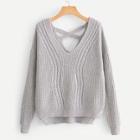 Romwe Drop Shoulder High Low Cable Knit Sweater