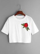 Romwe Rose Embroidered Patch Tee