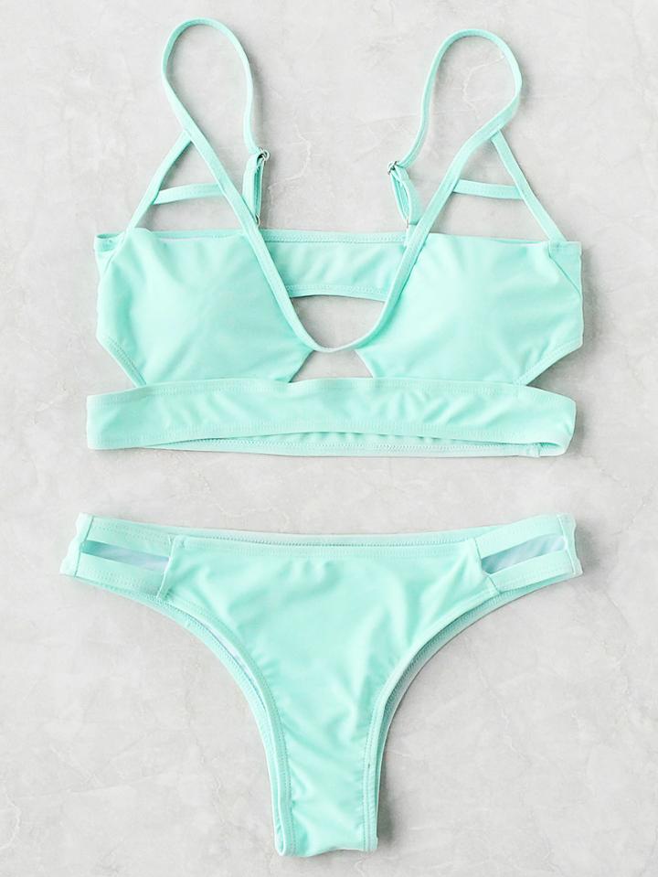 Romwe Mint Green Cutout Design Sexy Bikini Set
