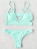 Romwe Mint Green Cutout Design Sexy Bikini Set