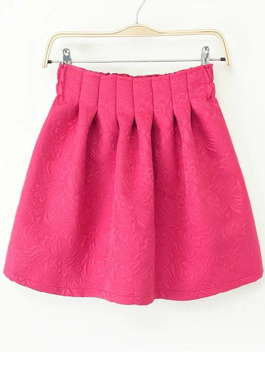 Romwe Jacquard Elastic Waist Flare Red Skirt