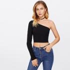 Romwe One Shoulder Ribbed Crop T-shirt