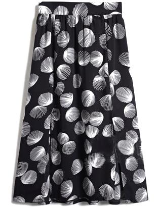 Romwe Elastic Waist Leaves Print Split Chiffon Black Skirt