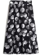 Romwe Elastic Waist Leaves Print Split Chiffon Black Skirt