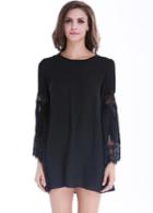 Romwe Hollow Lace Sleeves Loose Dress