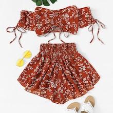 Romwe Off Shoulder Floral Top With Shorts