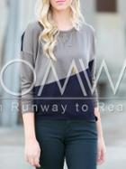 Romwe Grey Round Neck Color Block T-shirt