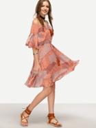 Romwe Multicolor Bell Sleeve Printed Flare Dress