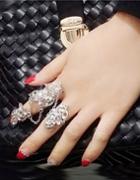 Romwe Silver Leaf Double Finger Rings
