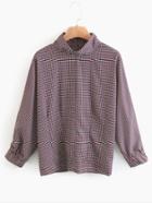 Romwe Funnel Neck Gingham Blouse