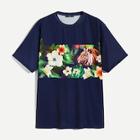 Romwe Guys Floral And Tiger Print Tee