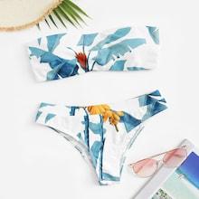 Romwe Random Palm Bandeau With Low Rise Bikini