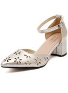 Romwe Silver Hollow Ankle Strap Mid Heeled Sandals