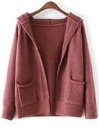 Romwe Red Marled Knit Hooded Sweater Coat With Pockets