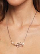 Romwe Olive Leaf And Pearl Pendant Link Necklace