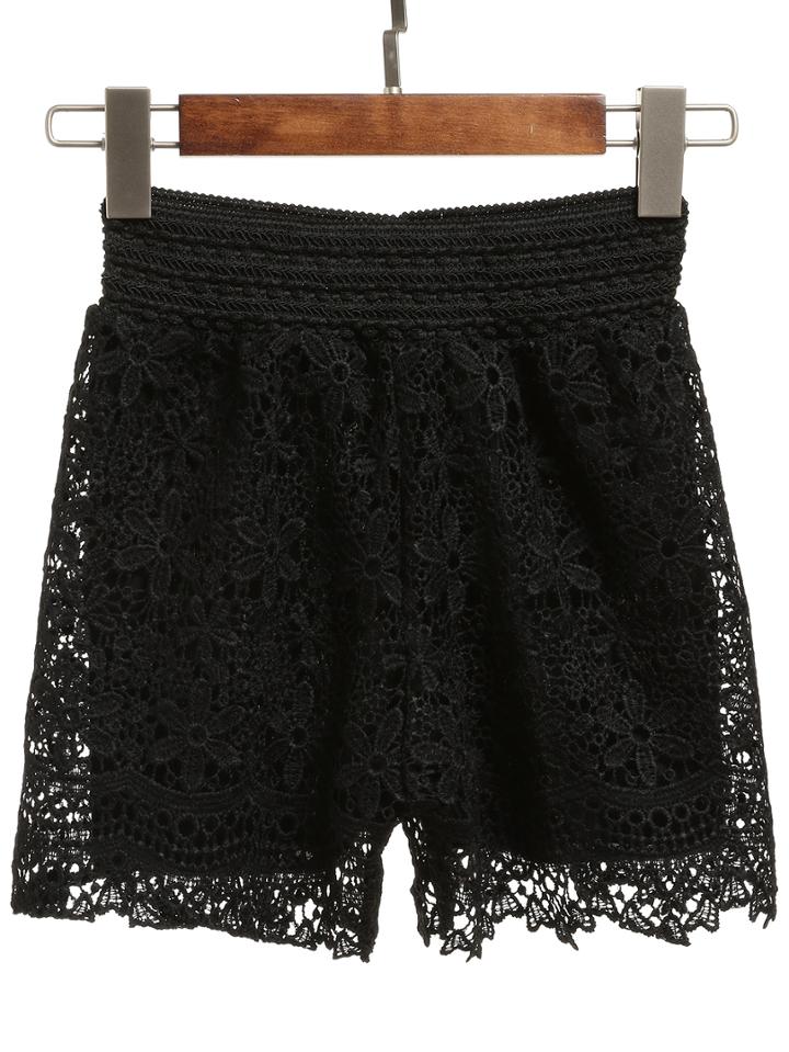 Romwe Elastic Waist Lace Shorts