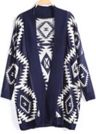 Romwe Blue Long Sleeve Geometric Knit Cardigan