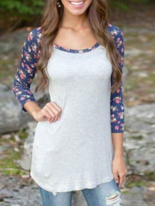 Romwe Round Neck Florals Long T-shirt