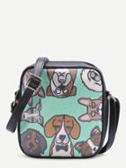 Romwe Dog Print Pu Crossbody Bag With Adjustable Strap
